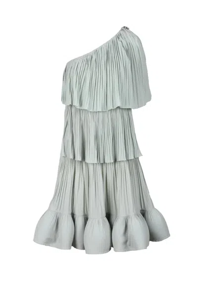 Lanvin One-shoulder Midi Dress - Green In White