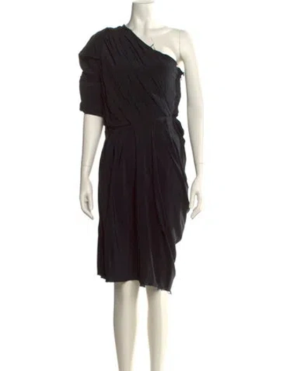 Pre-owned Lanvin One-shoulder Midi Length Dress In Black