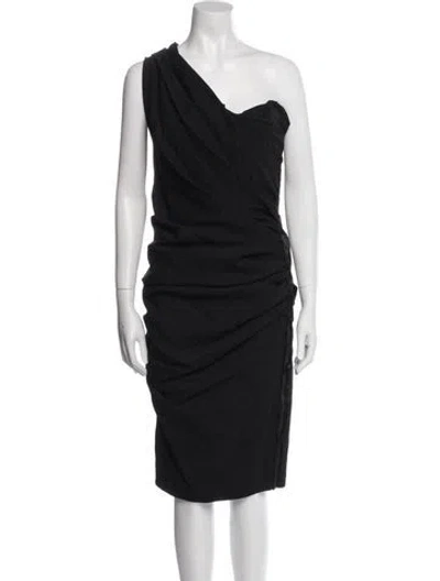 Pre-owned Lanvin One-shoulder Midi Length Dress In Black