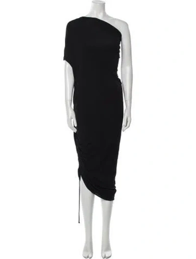 Pre-owned Lanvin One-shoulder Midi Length Dress In Black