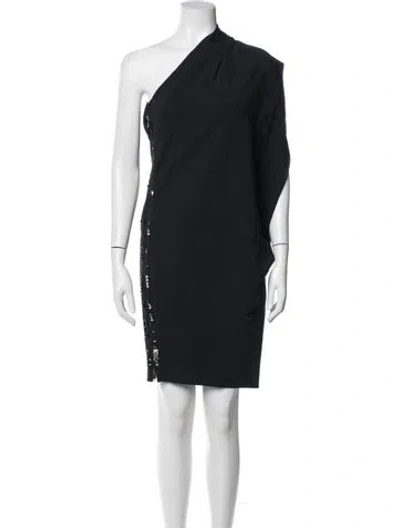 Pre-owned Lanvin One-shoulder Mini Dress In Black