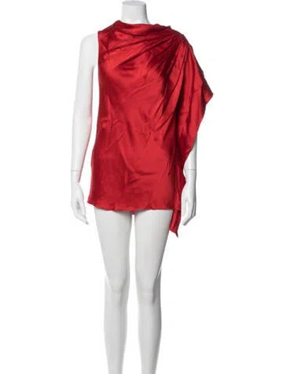 Pre-owned Lanvin One-shoulder Mini Dress In Red