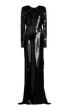 Lanvin Open-back Embroidered Gown In Black