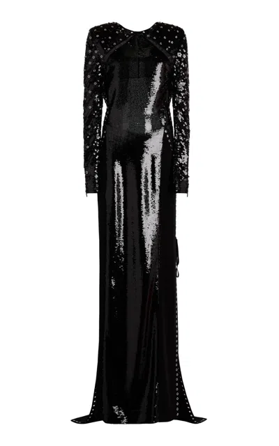 Lanvin Open-back Embroidered Gown In Black