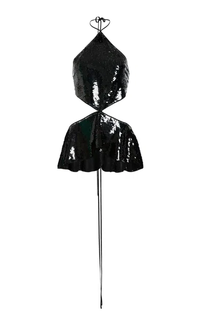 Lanvin Open-back Embroidered Silk-blend Top In Black