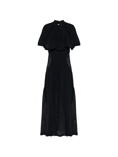 Lanvin Cape-effect Open-knit And Jersey Midi Dress In Black