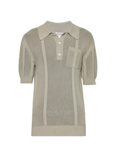 Lanvin Openwork Knit Polo Shirt Lin Beige In Neutral