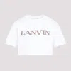 LANVIN OPTIC WHITE COTTON CURB EMBROIDERED CROPPED T-SHIRT
