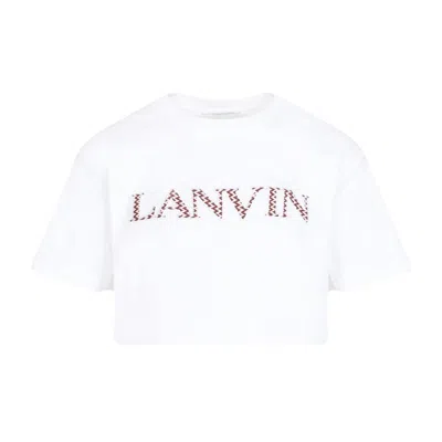 LANVIN OPTIC WHITE COTTON CURB EMBROIDERED CROPPED T-SHIRT