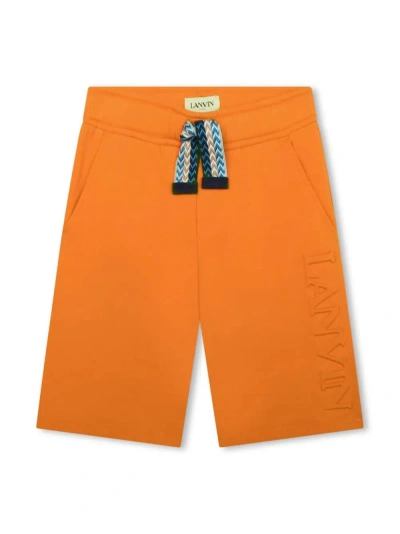 Lanvin Kids' Orange Shorts With Logo And Curb Motif