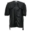 Lanvin Oversized Collar Blouse In Black Leather In Black