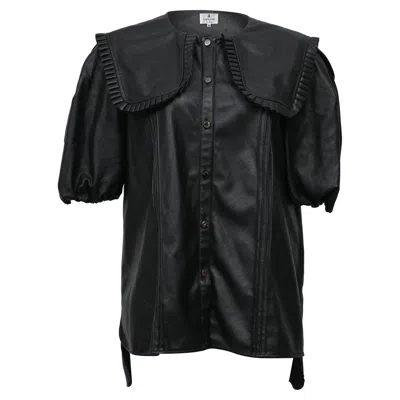 Lanvin Oversized Collar Blouse In Black Leather
