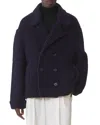 Lanvin Oversized Wool Pea Coat In Blue