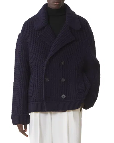 Lanvin Oversized Wool Pea Coat In Blue