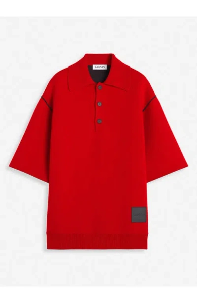 Lanvin Oversized Wool Polo Shirt In Carmine Red