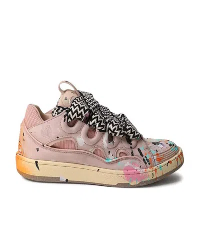 Lanvin Paint-splatter Low-top Sneakers In Nude