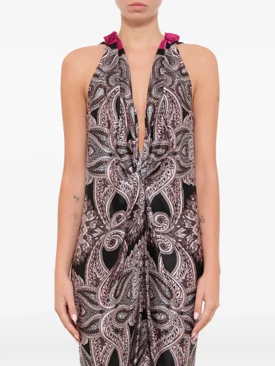 Lanvin Paisley-print Halterneck Dress In Brown