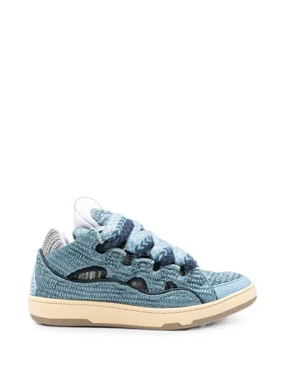 Lanvin Panelled Low-top Sneakers With Faux Raffia Texture In Blue