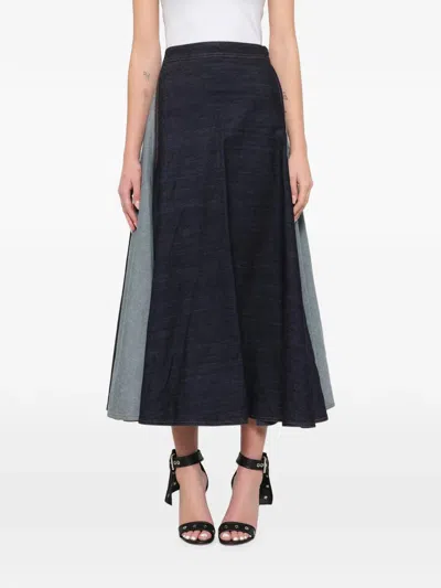 Lanvin Panelled Midi Denim Skirt In Blue