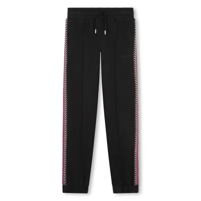 Lanvin Kids' Pantaloni Sportivi Con Ricamo In Black