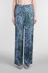 Lanvin Wide Leg High Waist Trousers With Floral Pattern In Green