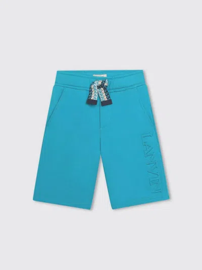 Lanvin Kids' Turquoise Shorts With Logo And Curb Motif In Blue