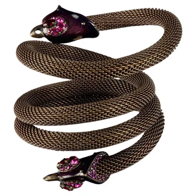 Pre-owned Lanvin Paris Enamel Rhinestone Bird Four Rows Wrap Around Cuff Bracelet In Multi