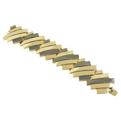 Pre-owned Lanvin Paris Gilded Metal And Gray Enamel Modernist Bracelet