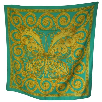 Pre-owned Lanvin Paris Green Gold Silk Scarf