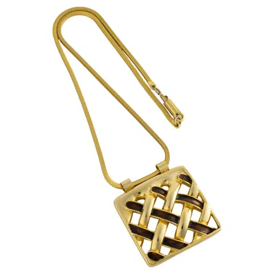Pre-owned Lanvin Paris Modernist Gilded Snake Chain Necklace With Enamel Medallion In Multi