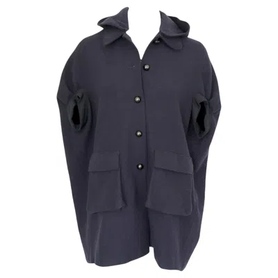 Pre-owned Lanvin Paris Navy Hooded Cape Coat In Blue