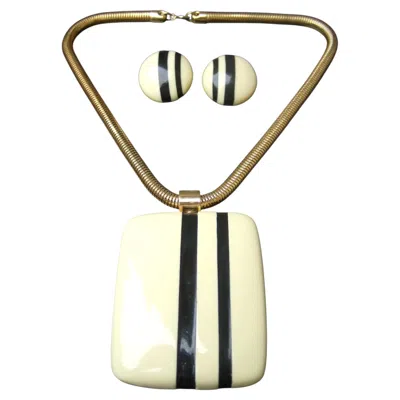 Pre-owned Lanvin Paris Rare Mod Large Scale Resin Pendant Necklace & Earrings C 1970s In Multi