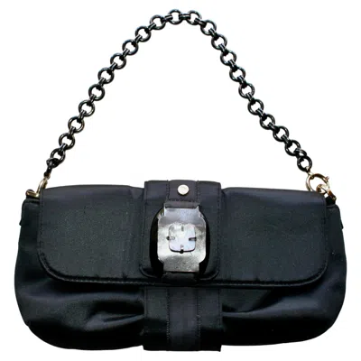 Pre-owned Lanvin Paris Satin Silk Hand Bag In Black