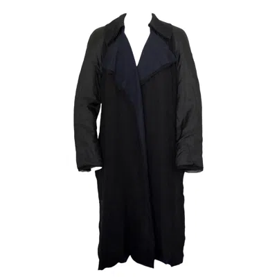 Pre-owned Lanvin Paris Silk Duster Coat Black & Navy In Blue