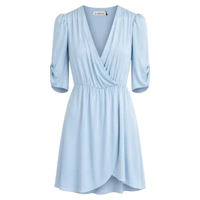 Pre-owned Lanvin Paris Spring 2022 Women's Sky Blue Silk Draped Dress Fr40/uk12
