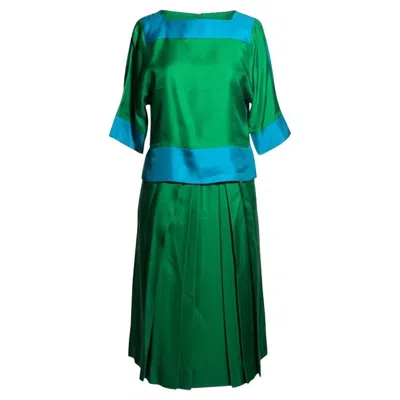 Pre-owned Lanvin Paris Vintage Color-block Silk Ensemble - Spring/summer 1987 Collection In Blue