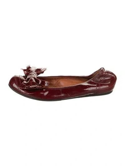 Pre-owned Lanvin Patent Leather Bow Accents Ballet Flats In Red
