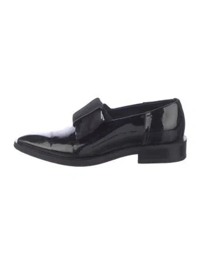 Pre-owned Lanvin Patent Leather Bow Accents Flats In Black