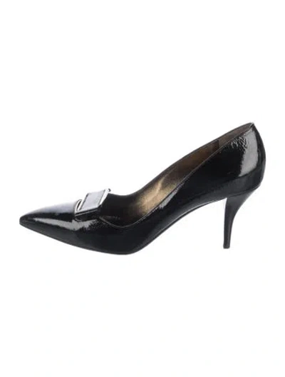 Pre-owned Lanvin Patent Leather Bow Accents Pumps In Black