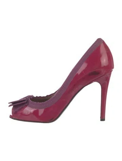 Pre-owned Lanvin Patent Leather Bow Accents Pumps In Pink