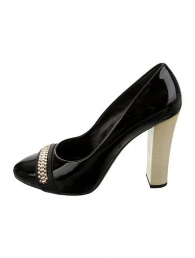 Pre-owned Lanvin Patent Leather Chain-link Accents Pumps In Black