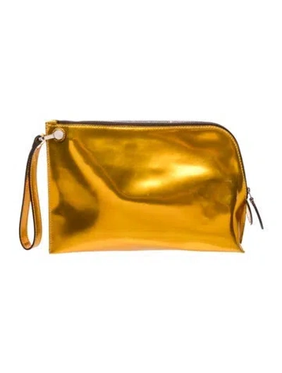 Pre-owned Lanvin Patent Leather Clutch In Gold/metallic