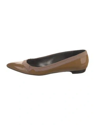 Pre-owned Lanvin Patent Leather Colorblock Pattern Ballet Flats In Brown