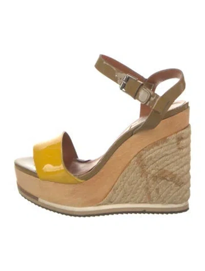 Pre-owned Lanvin Patent Leather Colorblock Pattern Espadrilles In Yellow