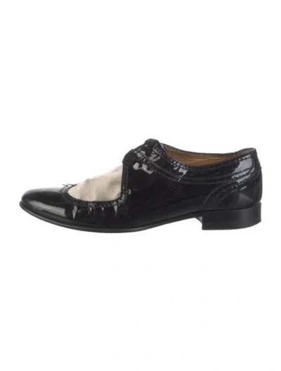Pre-owned Lanvin Patent Leather Colorblock Pattern Oxfords In Black