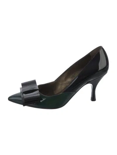 Pre-owned Lanvin Patent Leather Colorblock Pattern Pumps In Green