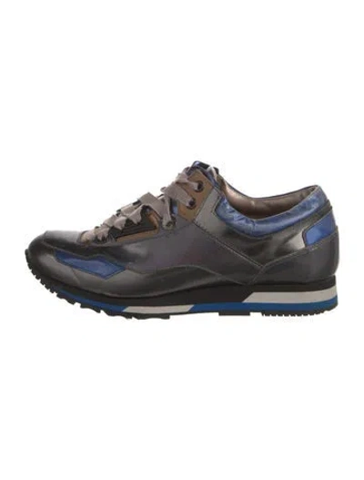 Pre-owned Lanvin Patent Leather Colorblock Pattern Sneakers In Blue