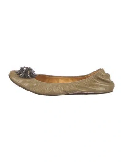 Pre-owned Lanvin Patent Leather Crystal Embellishments Ballet Flats In Brown