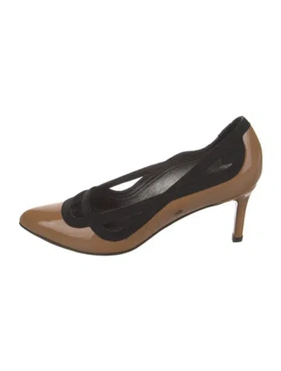 Pre-owned Lanvin Patent Leather Cutout Accent Pumps In Brown