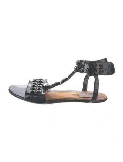 Pre-owned Lanvin Patent Leather Cutout Accent Sandals In Blue